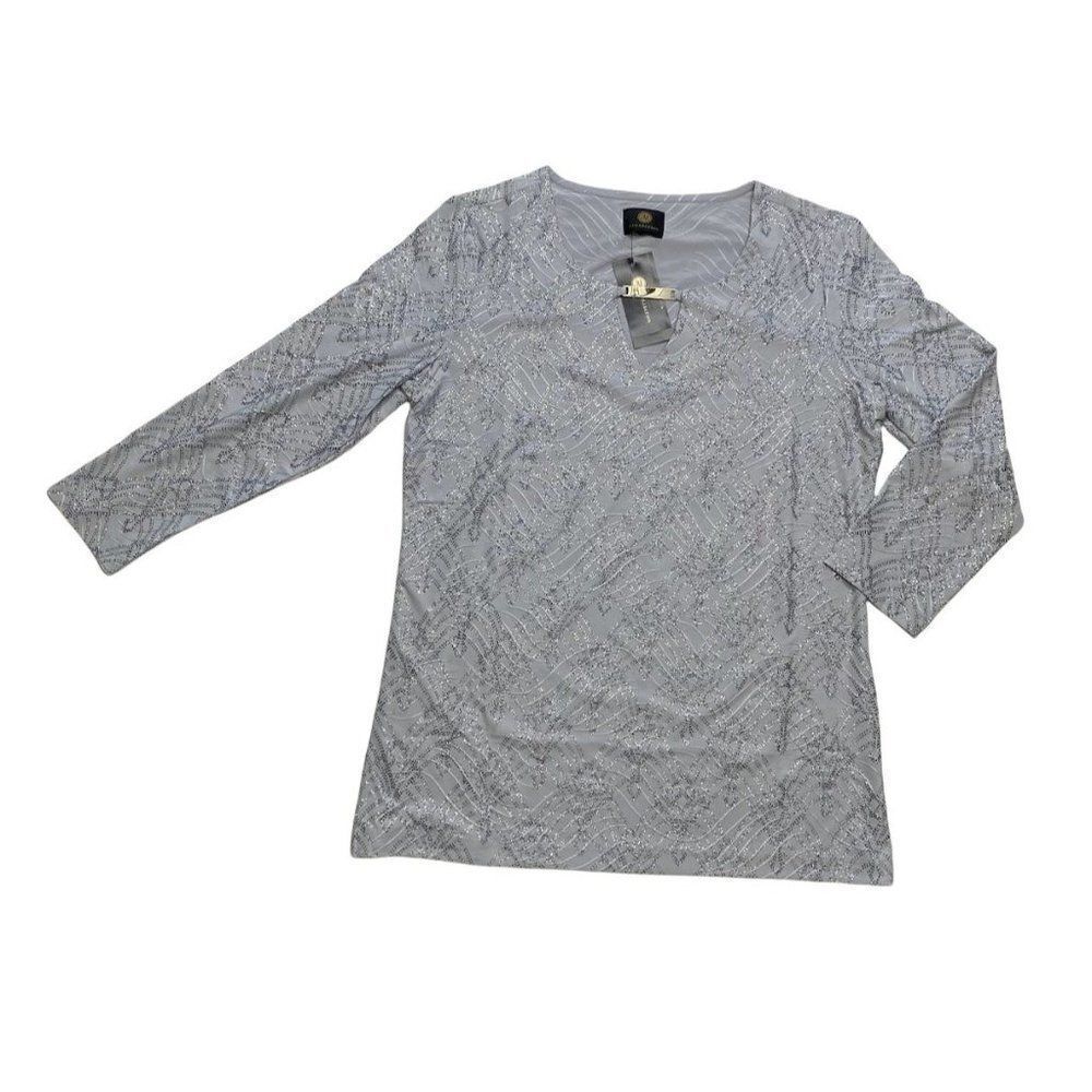 JM Collection Blouse Top XS Gray Silver Women's Glitter Sparkle NEW‎